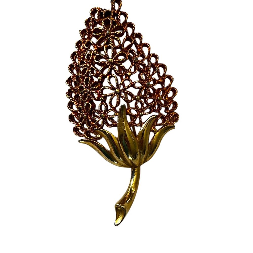 Vintage Mamselle Gold-Tone Filigree Floral Leaf Brooch Pin